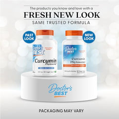 Doctors Best Curcumin Phytosome capsules pack shows vegan, gluten-free formulation.