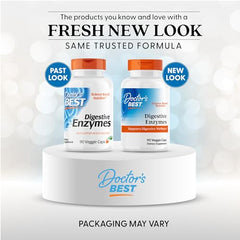 Close-up of Doctors Best Digestive Enzymes capsules aiding fats, proteins and carbohydrates.