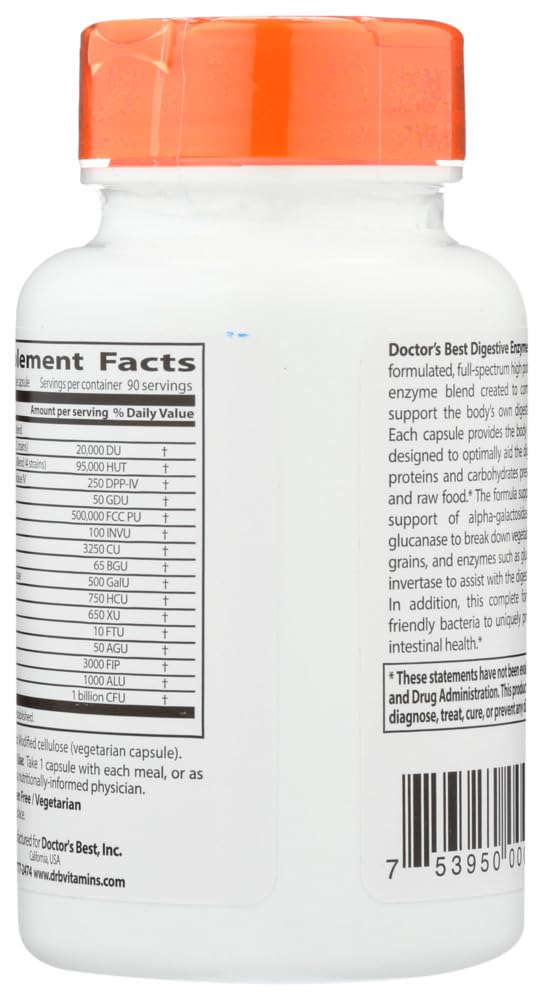 Product label of Doctor's Best Digestive Enzymes highlights vegetarian formula