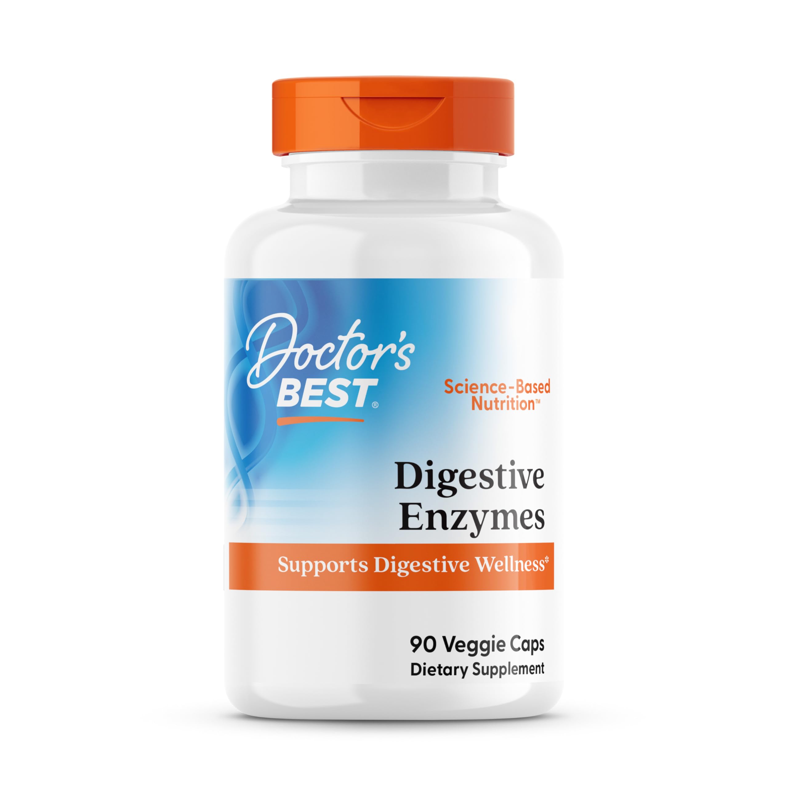 Doctors Best Digestive Enzymes bottle on kitchen counter supports daily digestion.