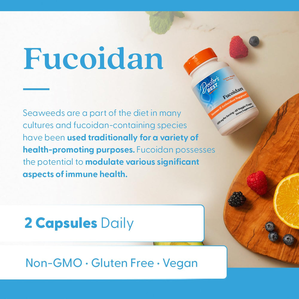 Doctor's Best Fucoidan bottle pour demonstrates simple daily intake