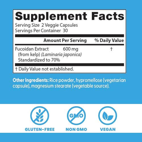 Doctor's Best Fucoidan bottle with vegan and gluten-free symbols