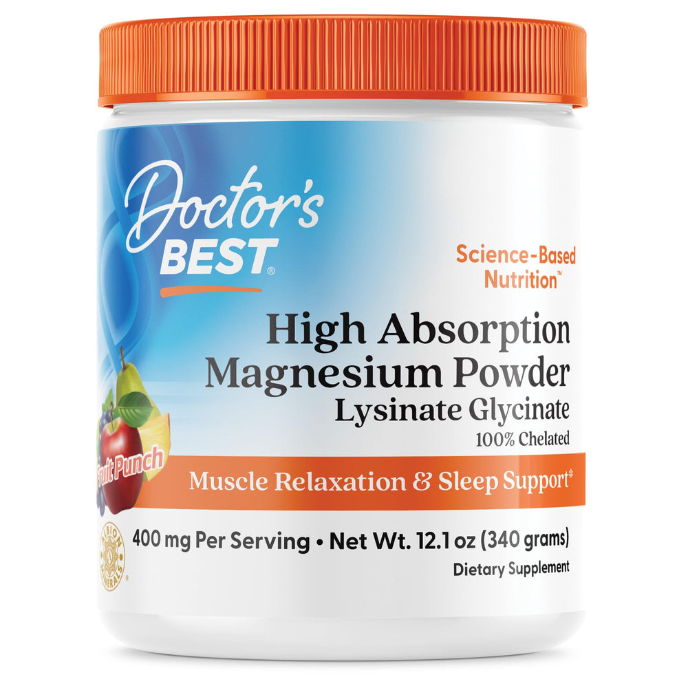 Doctor's Best high absorption magnesium powder being poured into a glass for quick mixing.