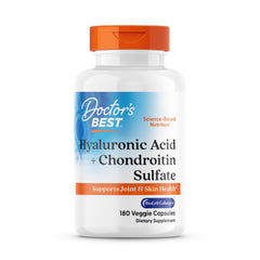 Doctor's Best Hyaluronic Acid with BioCell Collagen bottle shown for joint support and skin hydration.