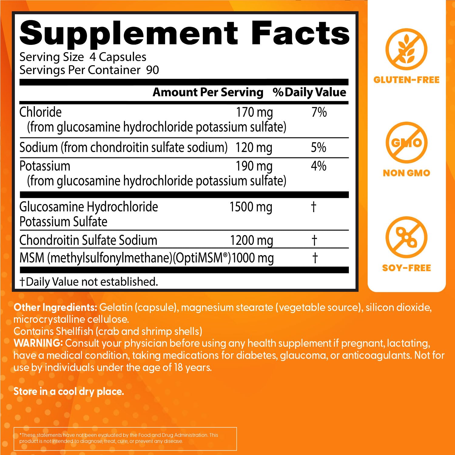 Label close-up showing 1500 mg glucosamine per serving