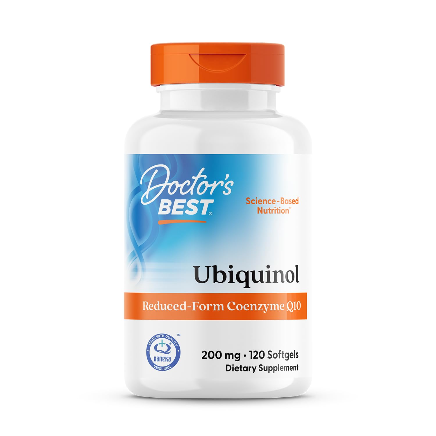 Doctor's Best Kaneka Ubiquinol 200 mg bottle shown for daily heart health support.