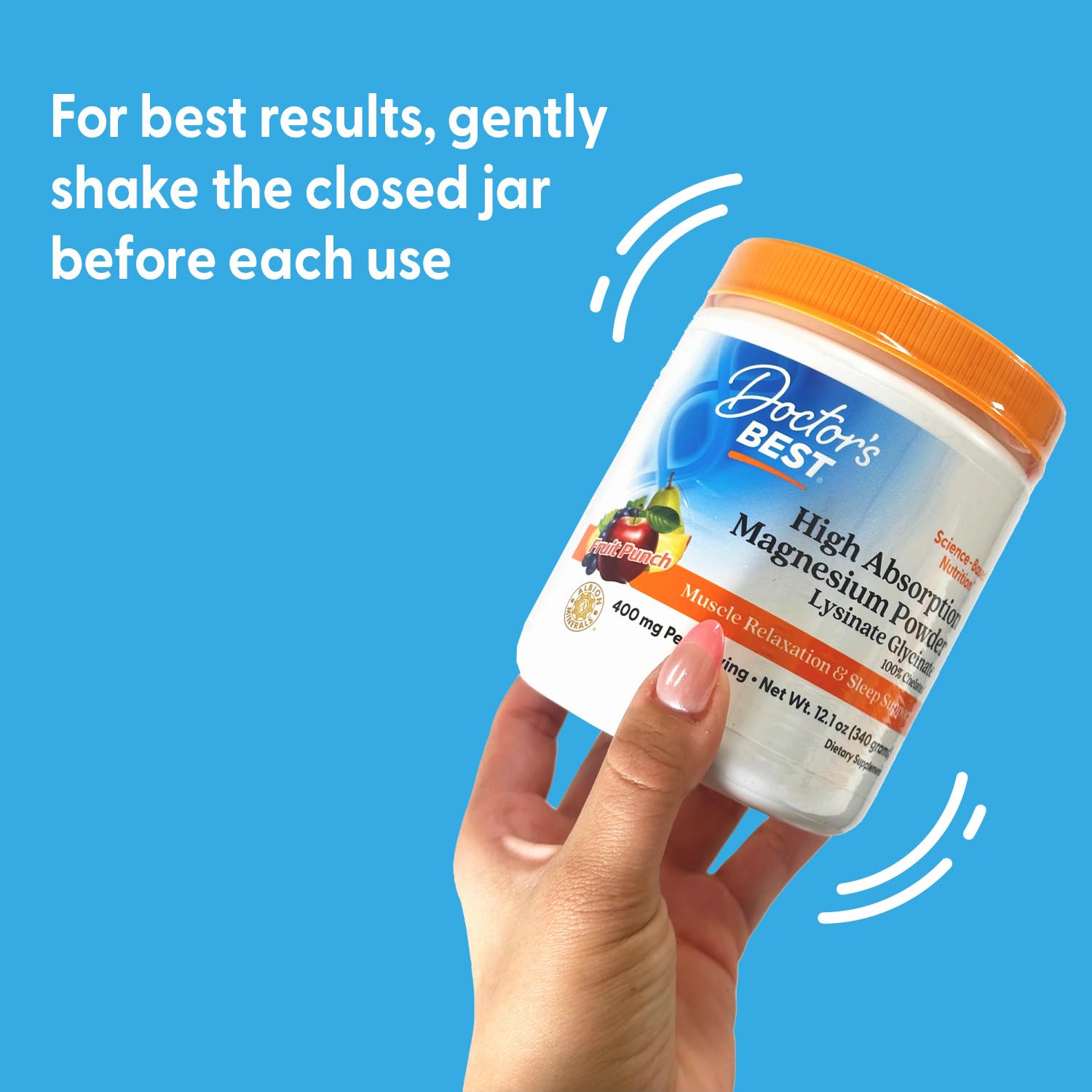 Natural color shift of Doctor's Best magnesium powder when mixed with liquid.