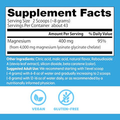 Close-up of nutrition panel for Doctor's Best magnesium powder peach flavor.