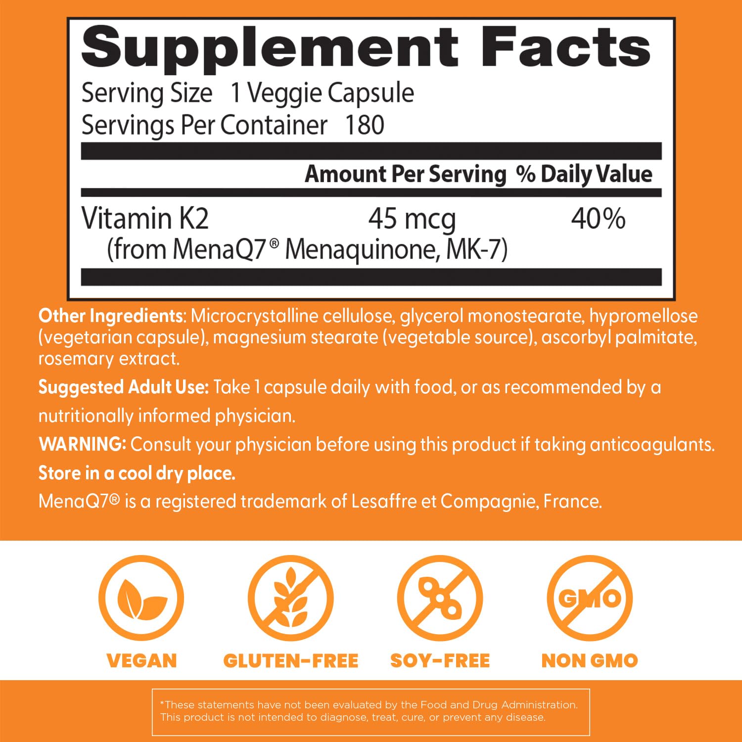 Doctor's Best MenaQ7 label emphasizes high-quality fermentation-derived K2.