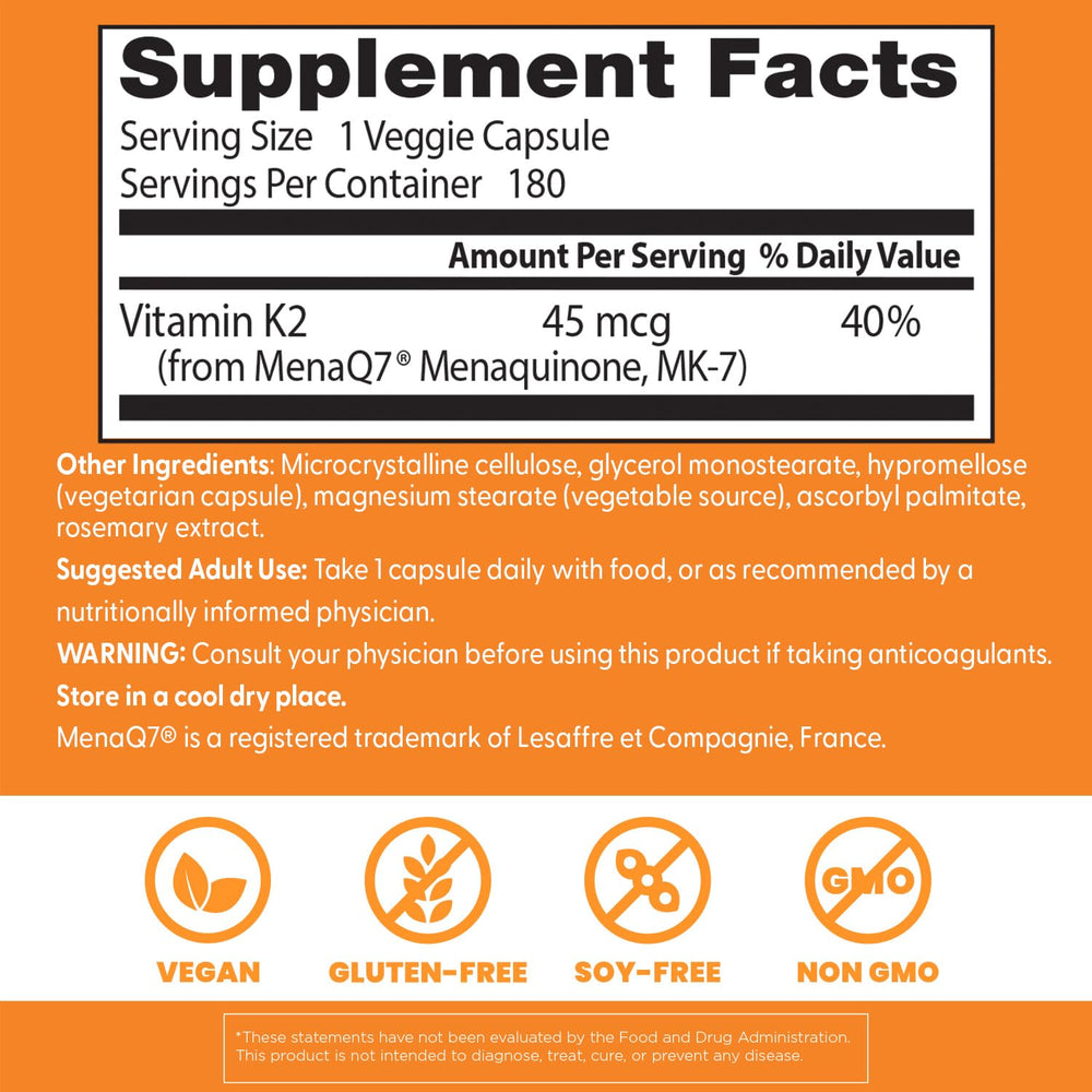 Doctor's Best MenaQ7 label emphasizes high-quality fermentation-derived K2.
