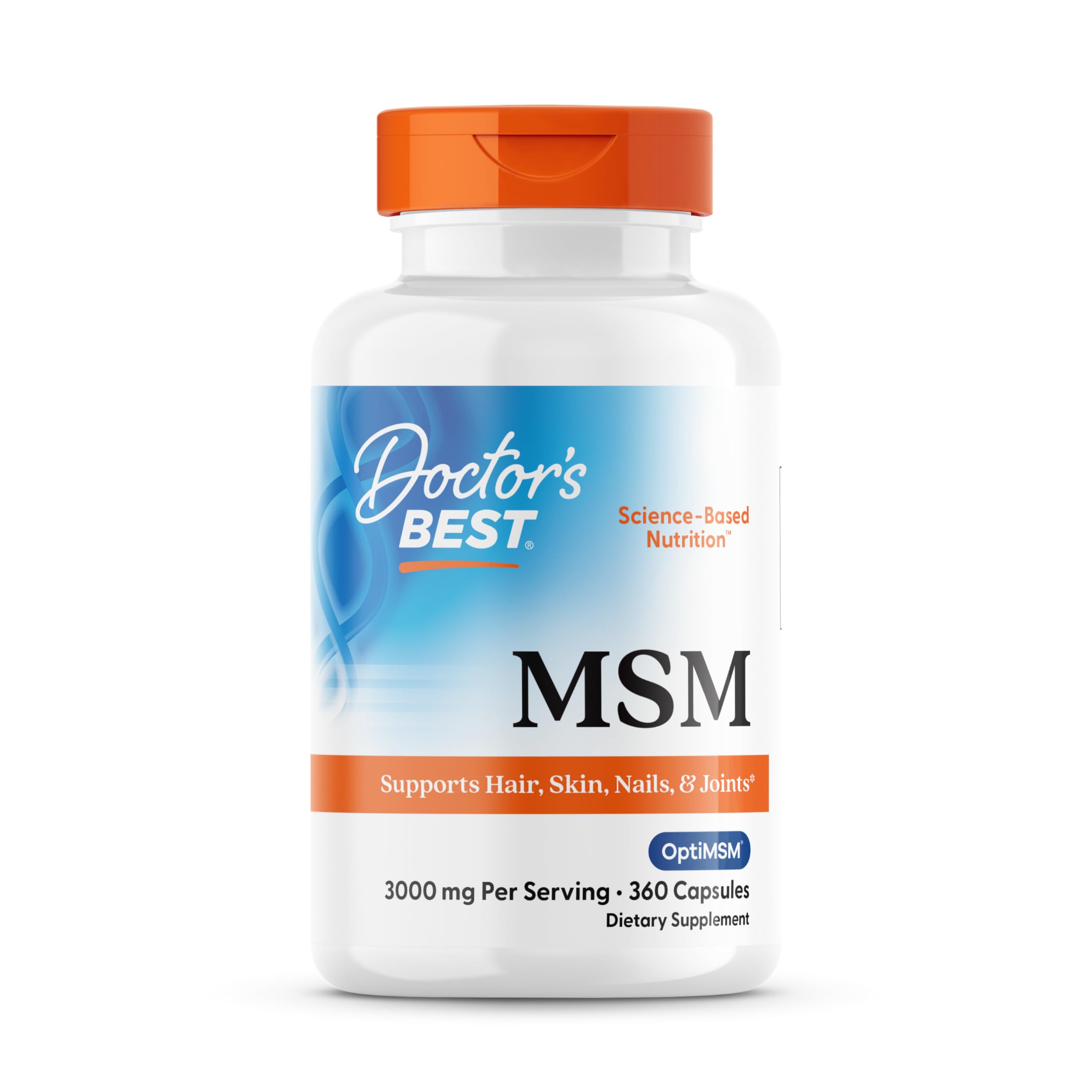 Doctor's Best MSM bottle showing label for joint and tissue support