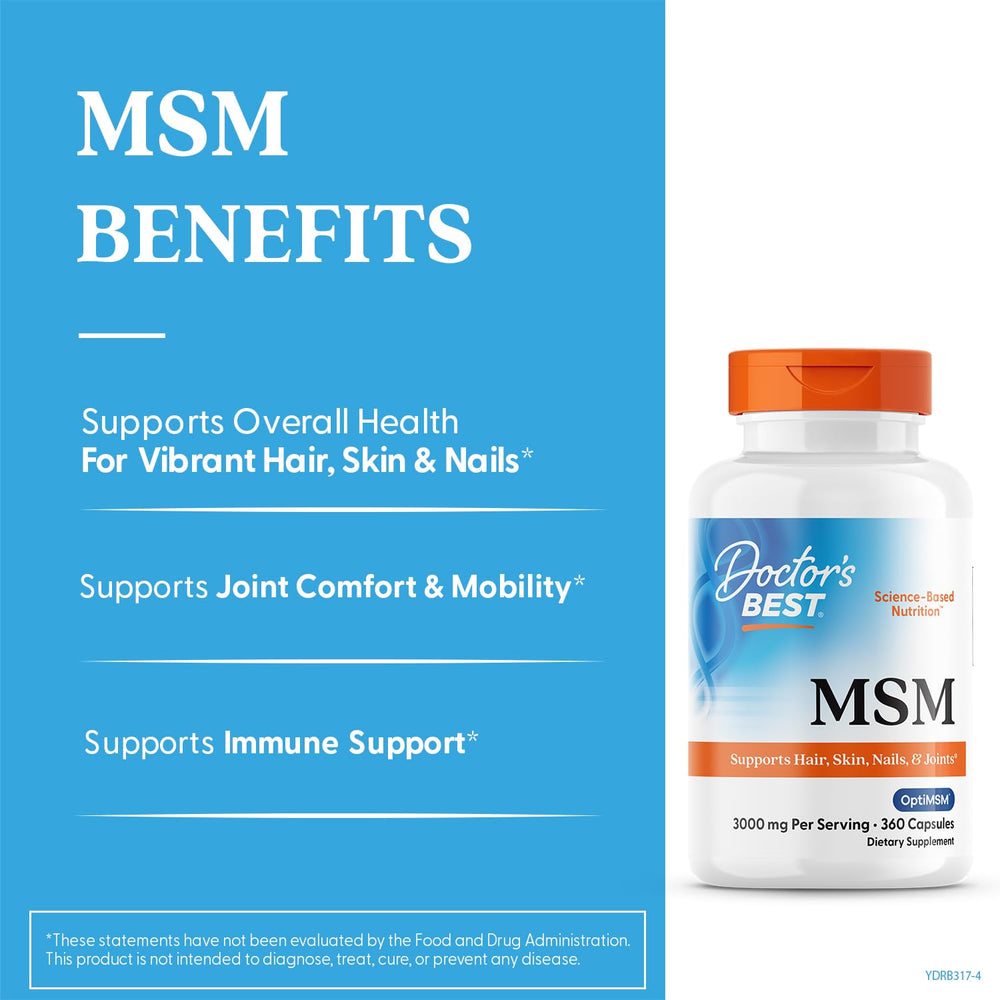 Doctor's Best MSM label highlights 3000 mg per serving