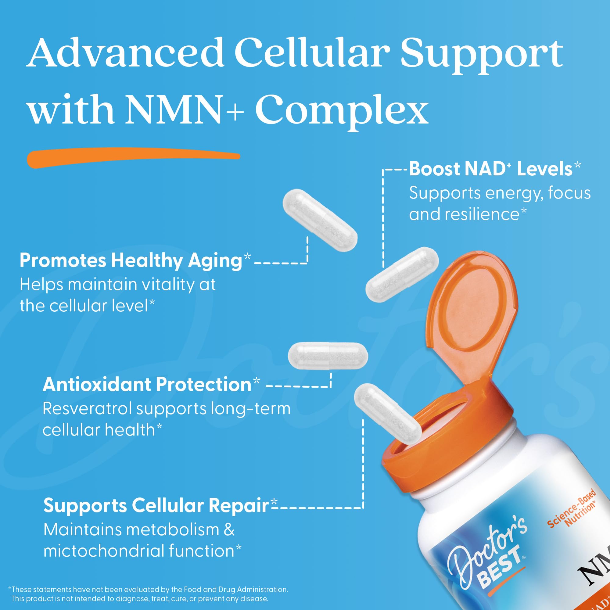 Doctor's Best NMN+ label closeup with non-GMO and vegan claims