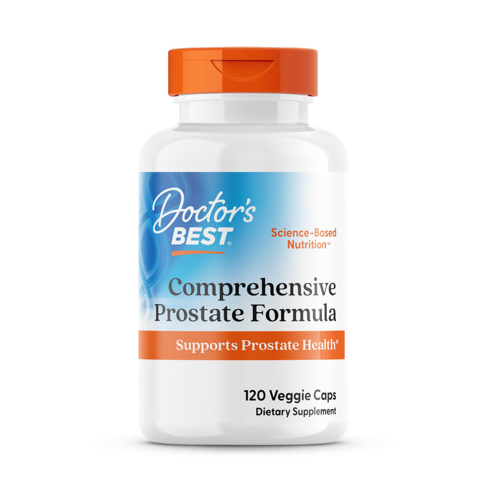 Doctor's Best Prostate Formula bottle label highlighting comprehensive blend for urinary support