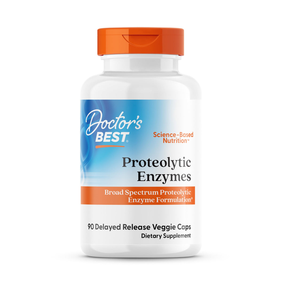 Doctor's Best proteolytic enzymes bottle with capsules for protein digestion support.