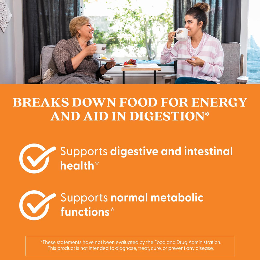 Vegan capsules packaging highlights plant-based digestive support.