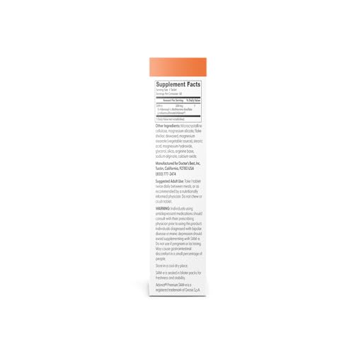 Doctor's Best SAM-e tablets closeup highlights compact daily dosing for mood and mobility