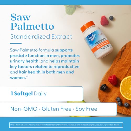Product display highlighting Doctor's Best Saw Palmetto for prostate support