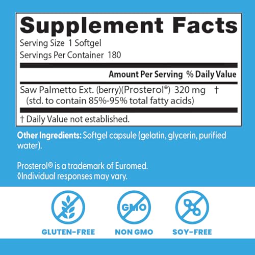 Label close-up shows high-quality saw palmetto extract for urinary comfort