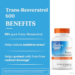 Doctor's Best Trans-Resveratrol capsules close-up for easy daily use.