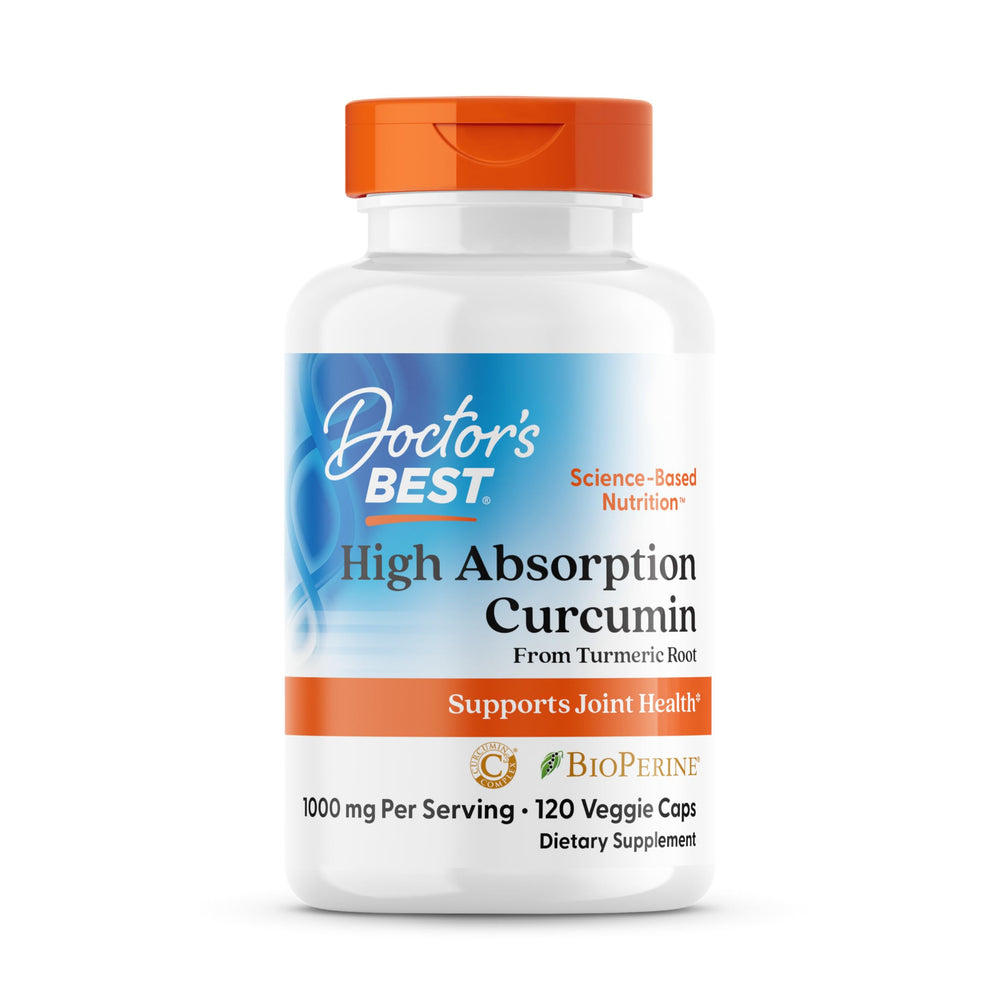 Doctor's Best turmeric bottle front showing 1000 mg per serving for joint support