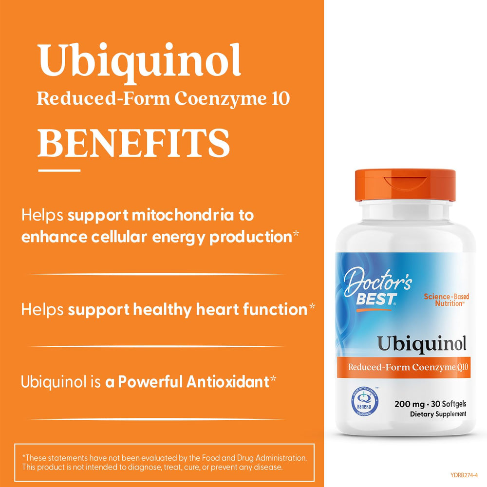 Doctors Best Ubiquinol bottle on the counter supports daily wellness routine.