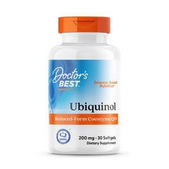 Doctors Best Ubiquinol softgel bottle showing the heart-friendly antioxidant formula.