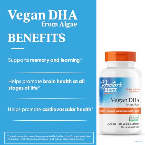 Doctors Best vegan DHA algae label gluten-free and non-GMO for clean daily omega-3