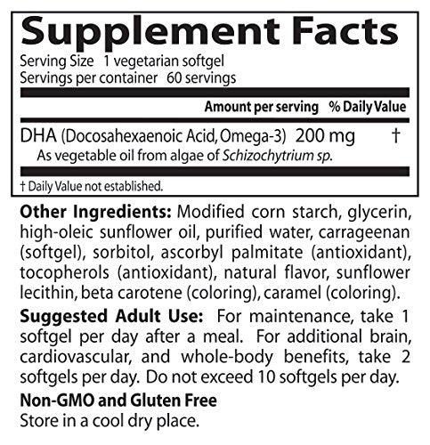 Doctors Best vegan DHA algae softgels on counter highlighting product ease of use