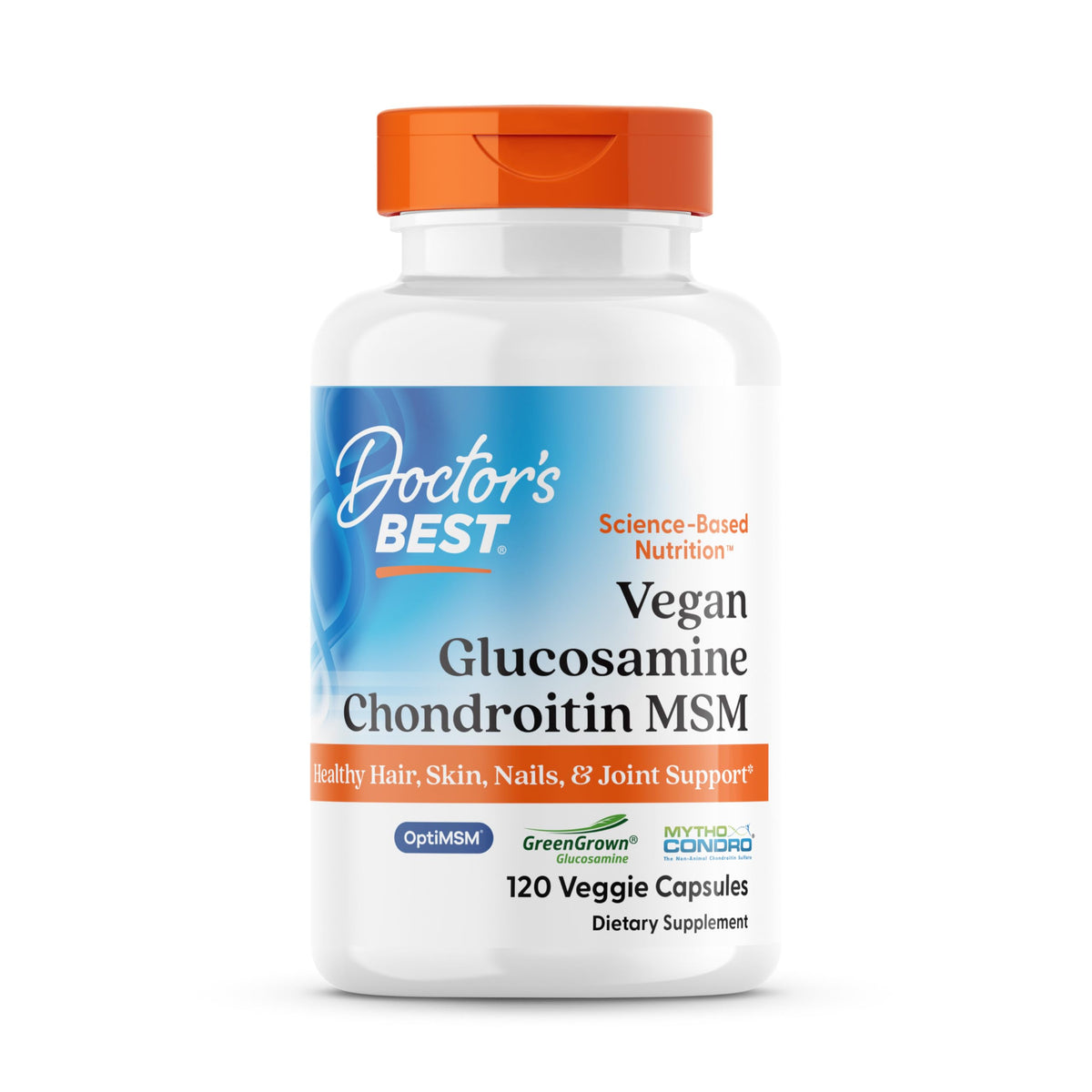 Doctor's Best GCMSM vegan bottle showing joint support system for daily activity