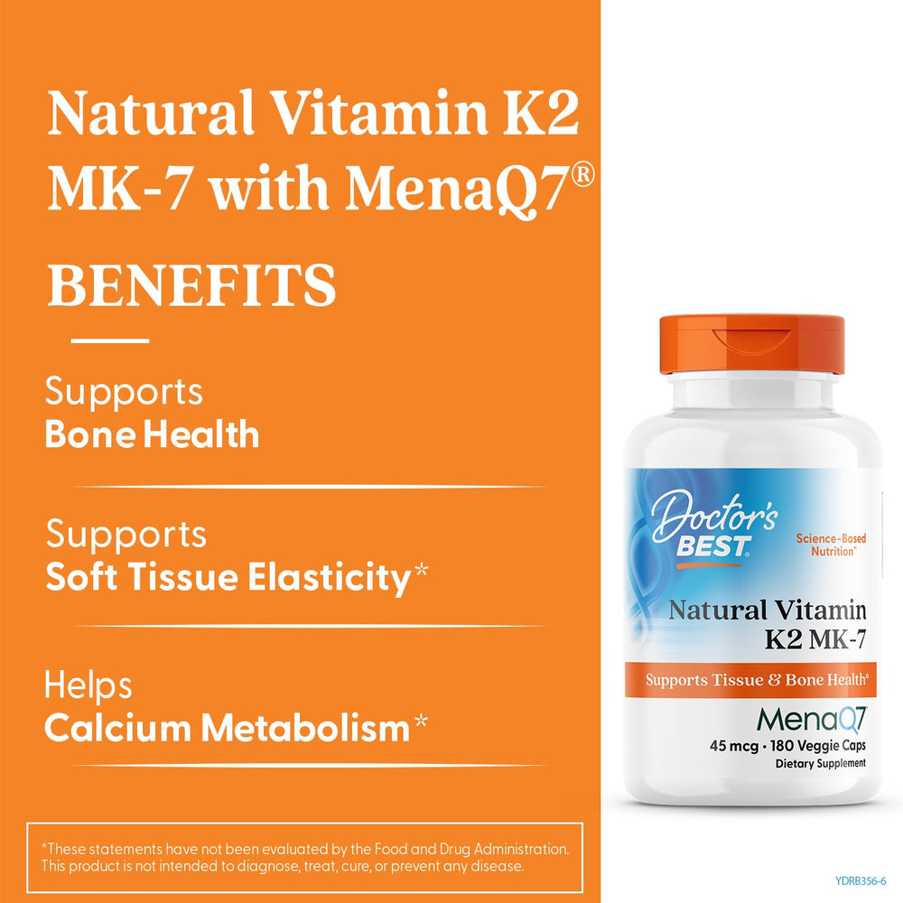 Doctor's Best Vitamin K2 MK-7 capsules demonstrate bioavailable form for bone health.
