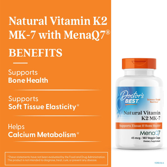 Doctor's Best Vitamin K2 MK-7 capsules demonstrate bioavailable form for bone health.