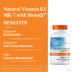 Doctor's Best Vitamin K2 MK-7 capsules demonstrate bioavailable form for bone health.
