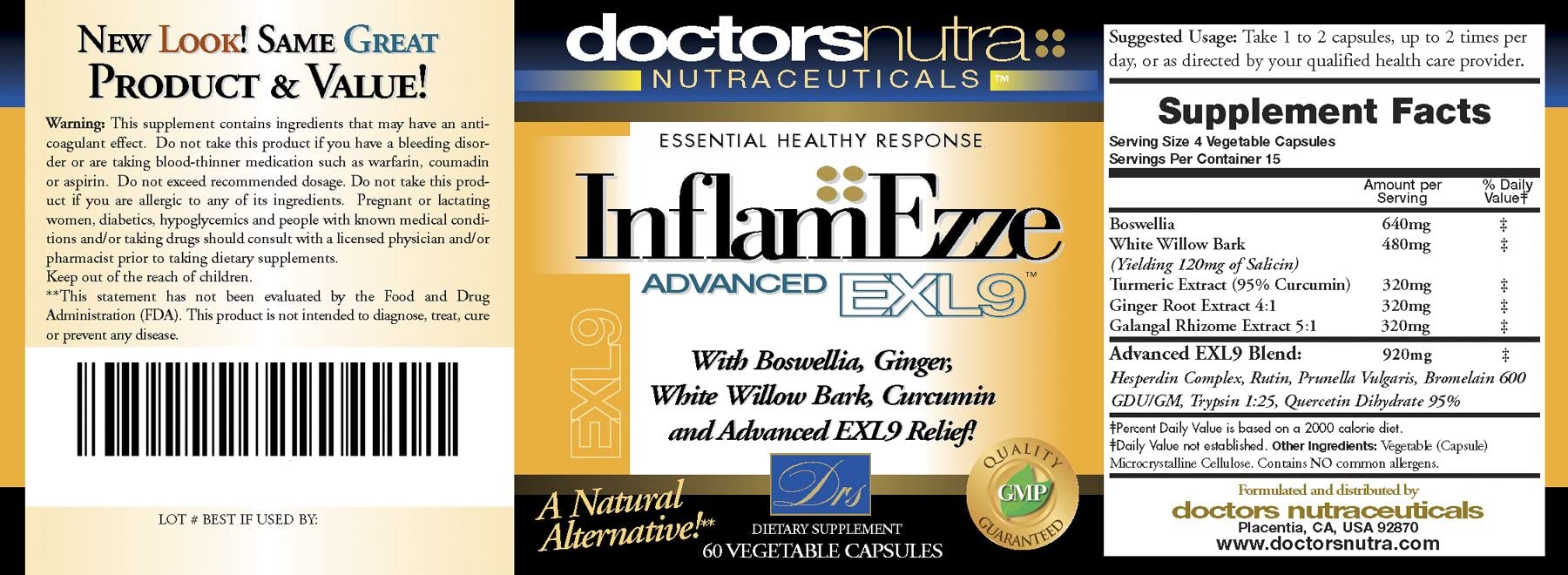 Close-up of Doctors Nutra Inflamezze capsules showing a herbal blend.