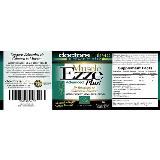Doctors Nutra Muscle Ezze Plus capsules resting on surface suggest easy daily dosing.