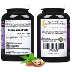 Close-up of Doctors Nutra Muscle Ezze PM Plus capsules highlights magnesium glycinate for calm nights.