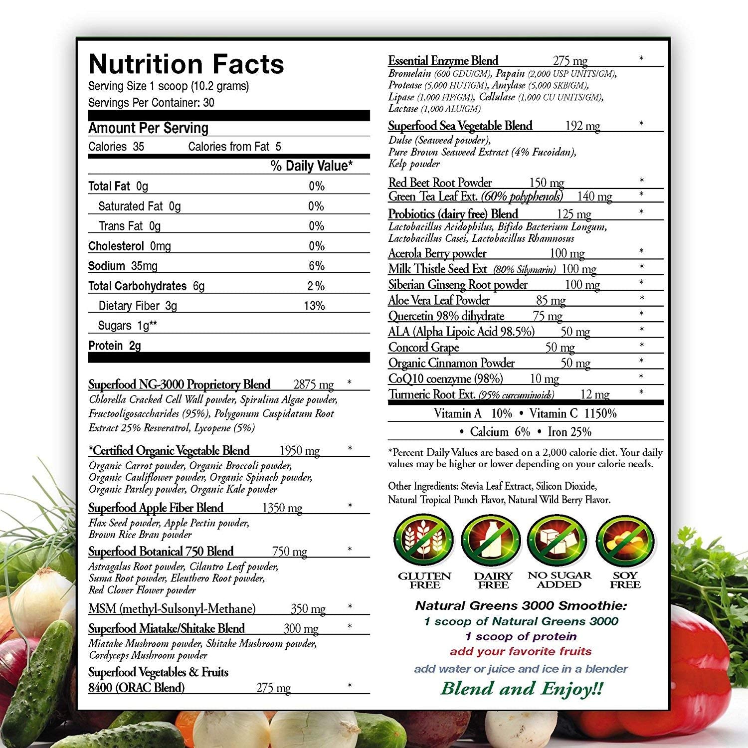 Organic ingredients label on Doctors Nutra Greens powder container
