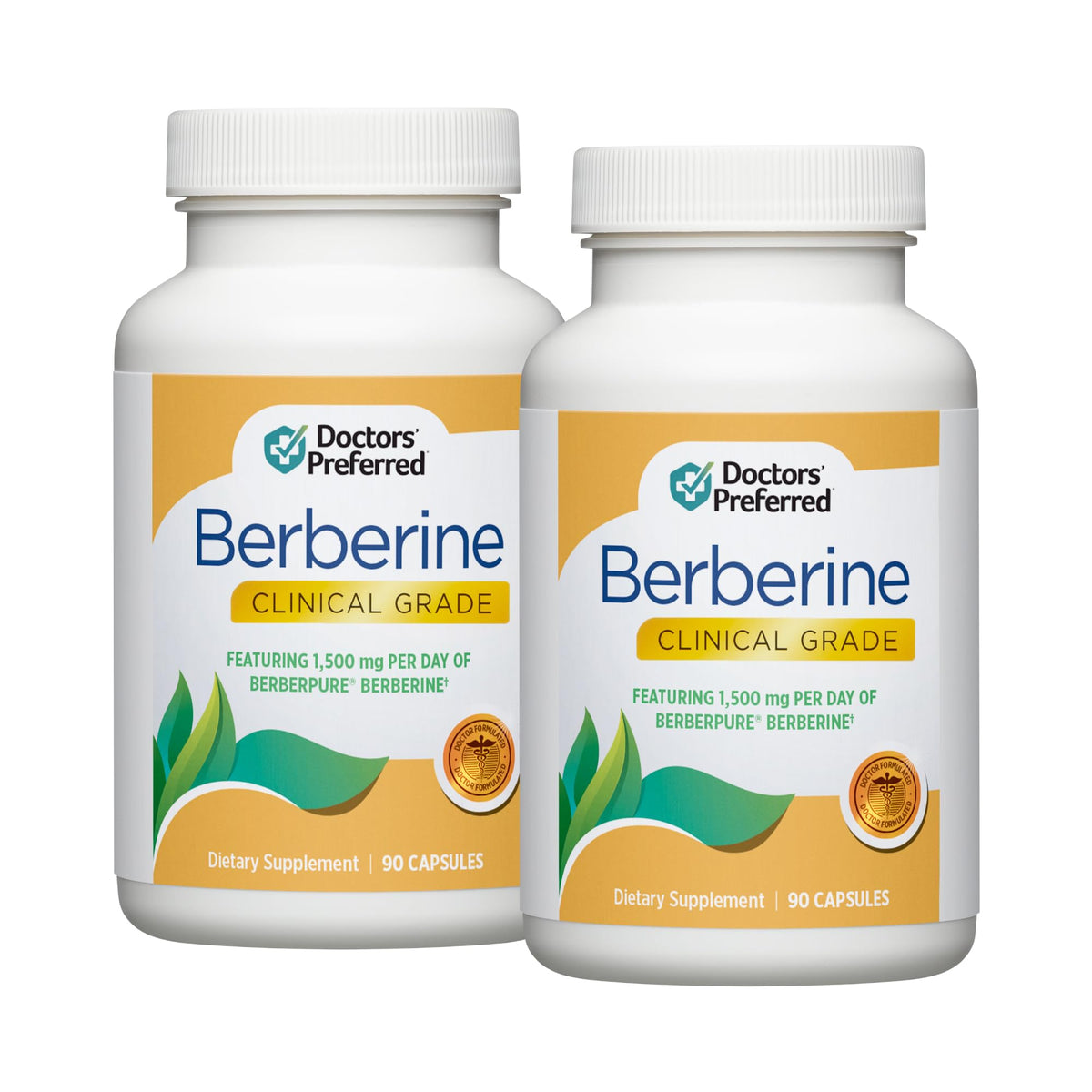 DOCTORS' PREFERRED Berberine Clinical Grade bottle front highlights 1500 mg daily dosage for wellness support