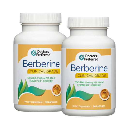 DOCTORS' PREFERRED Berberine Clinical Grade bottle front highlights 1500 mg daily dosage for wellness support