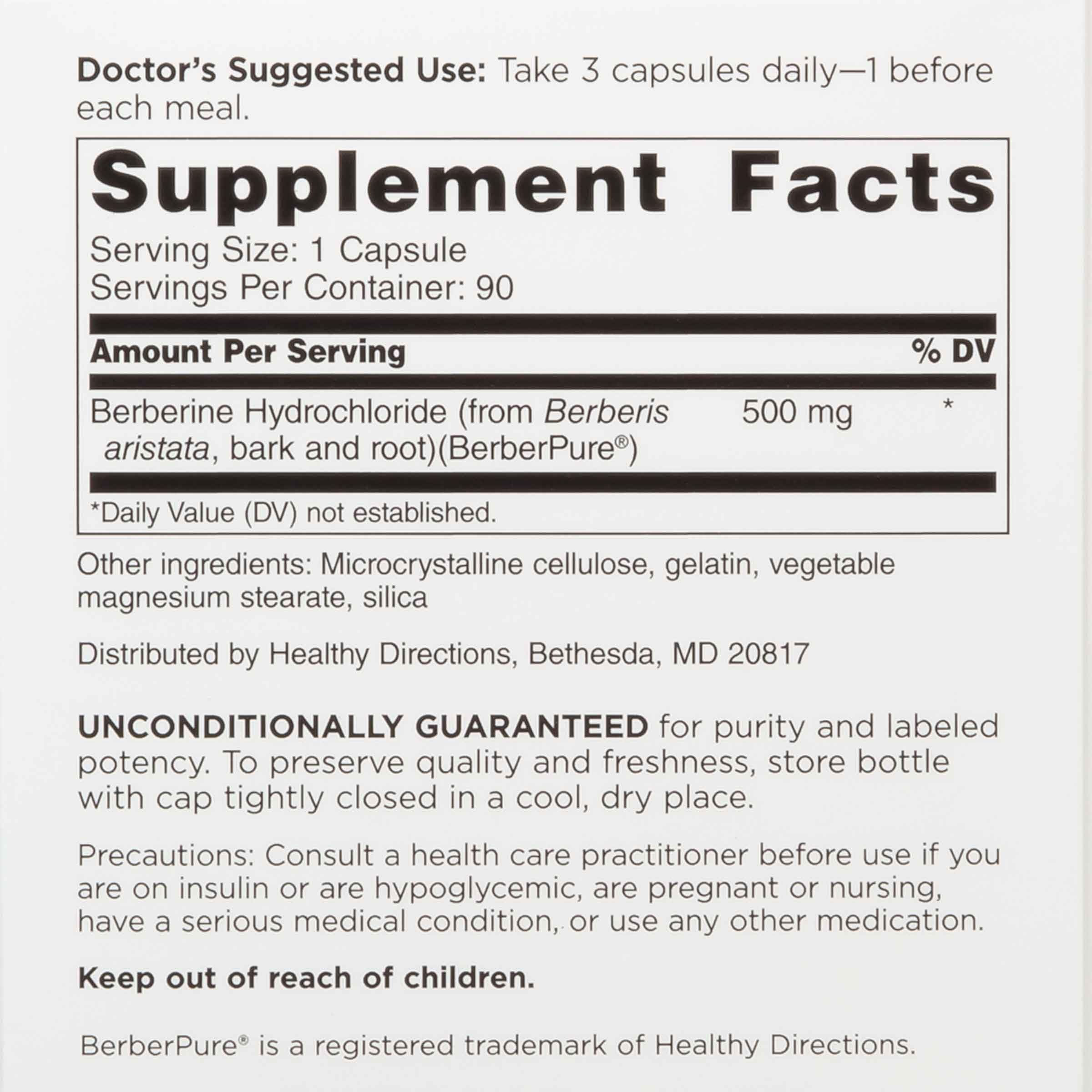 DOCTORS' PREFERRED Berberine Clinical Grade bottle label highlights 1,500 mg dosage.