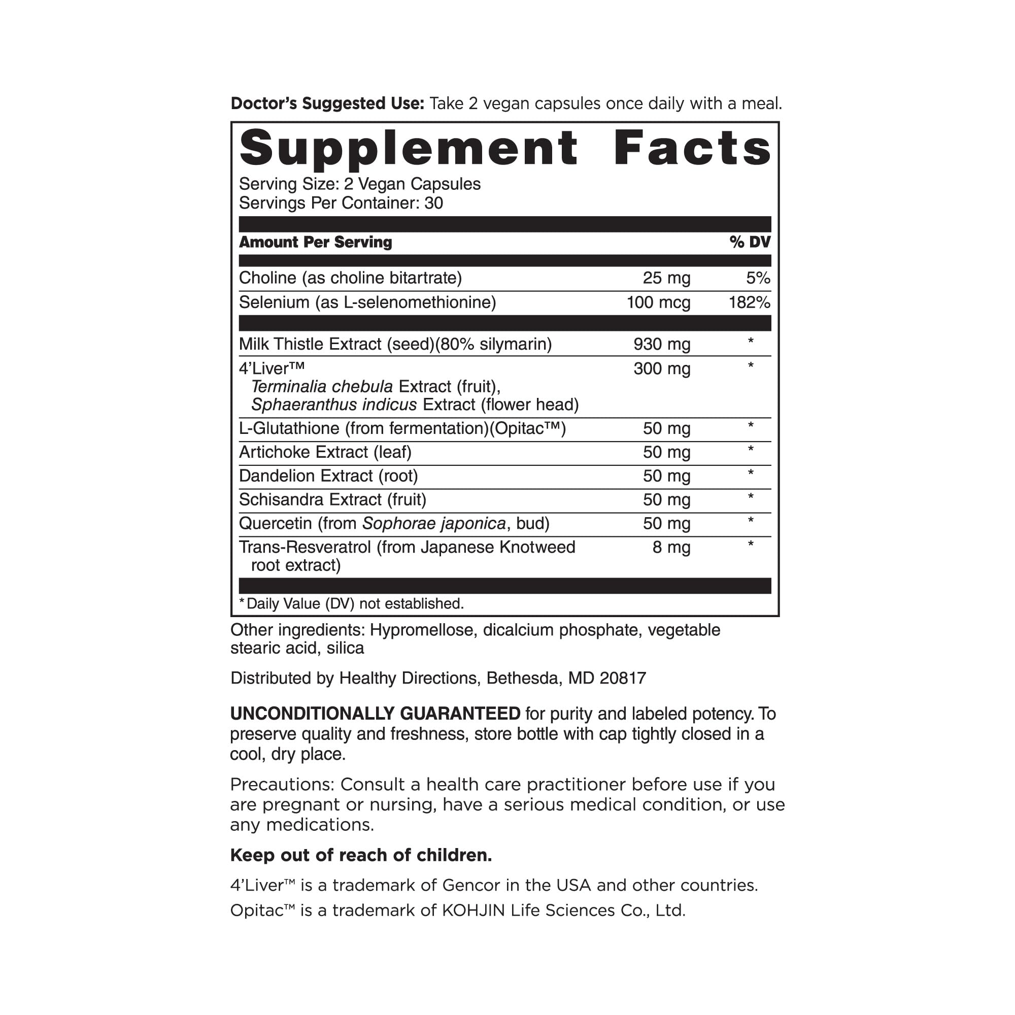 DOCTORS' PREFERRED Liver+ bottle back label highlighting 10-in-1 vitality support