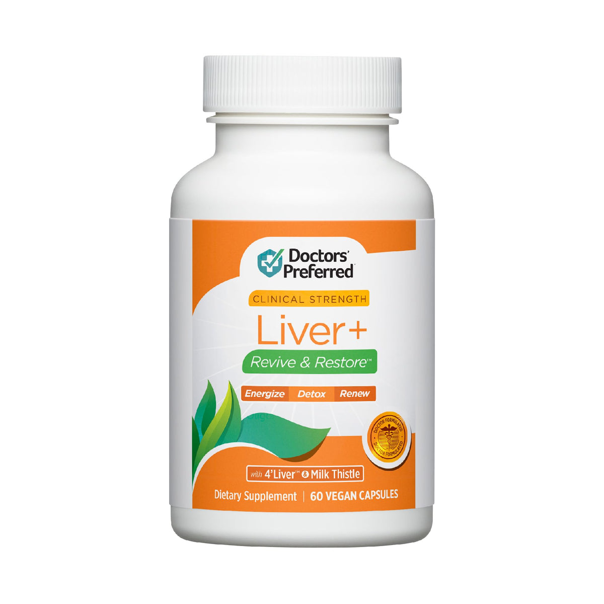 DOCTORS' PREFERRED Liver+ bottle front view with 60 capsules for daily detox support