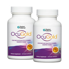 DOCTORS' PREFERRED OcuGold bottle supports daily eye health and clear vision.