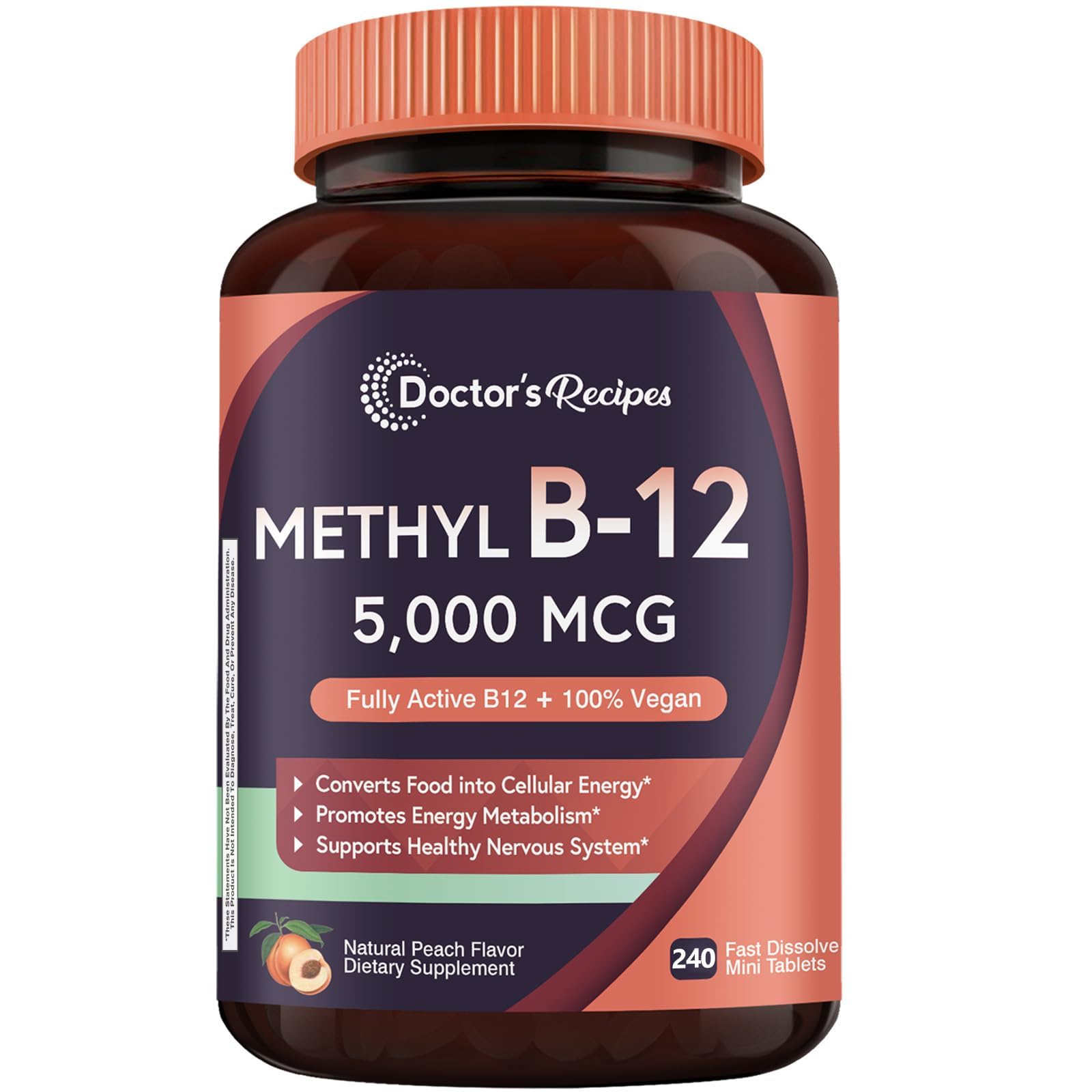 Doctor's Recipes B12 peach tablet dissolving for quick energy