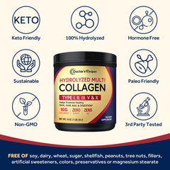 Doctor's Recipes collagen aids skin hydration and elasticity.