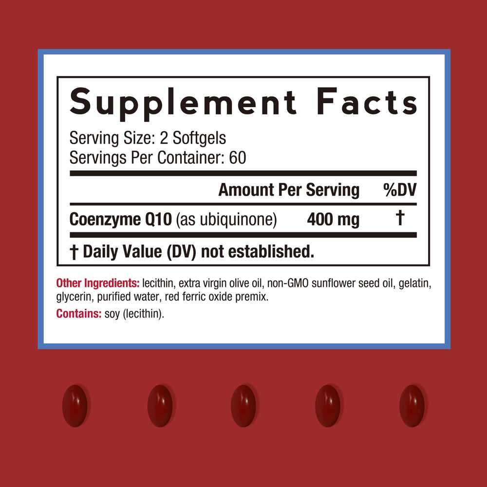 CoQ10 olive oil infused softgel highlighting absorption benefits.