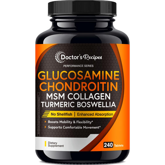 Doctor's Recipes glucosamine chondroitin msm turmeric quercetin tablets bottle front promotes mobility
