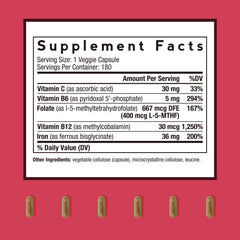 Doctor's Recipes iron capsules closeup showing vegan-friendly, stomach-friendly bisglycinate formula.