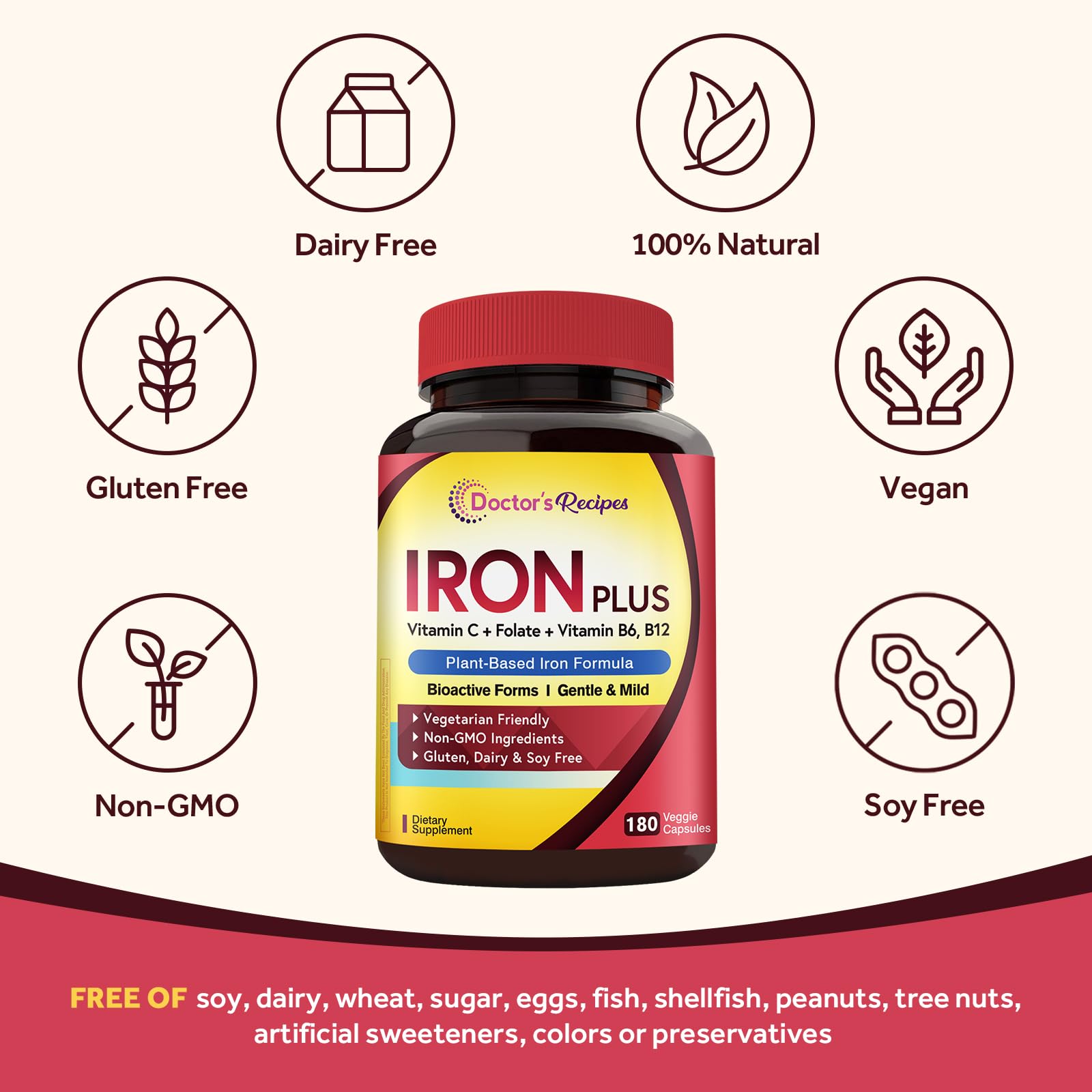 Doctor's Recipes vegan non-GMO capsules for clean supplementation.