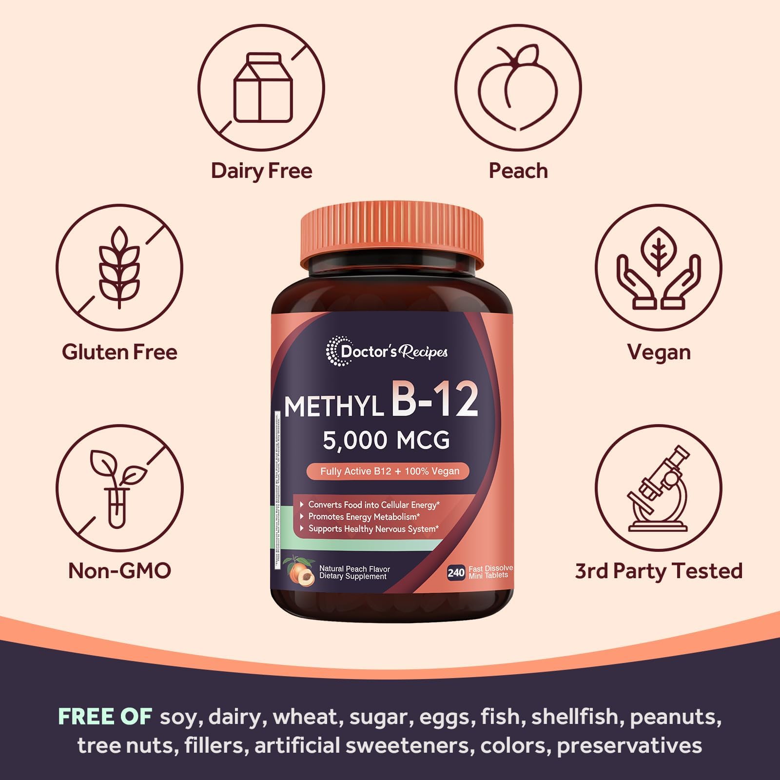 Doctor's Recipes vegan methylcobalamin 5000mcg supports energy metabolism